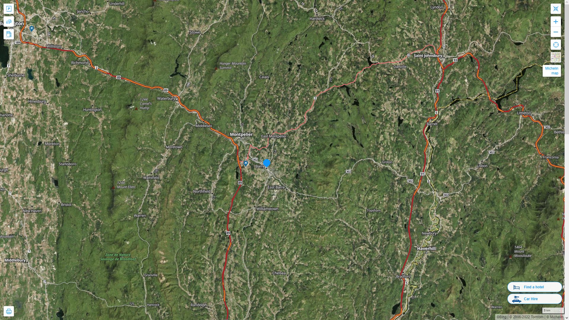 Barre Vermont Highway and Road Map with Satellite View